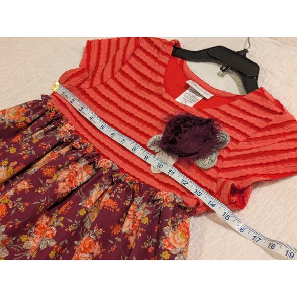 Bonnie Jean Big girls size 16 red floral striped boho short sleeve dress GUC - Picture 8 of 9